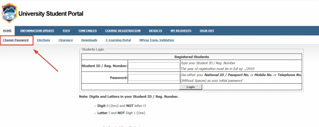 Change Password on MPU Student Portal