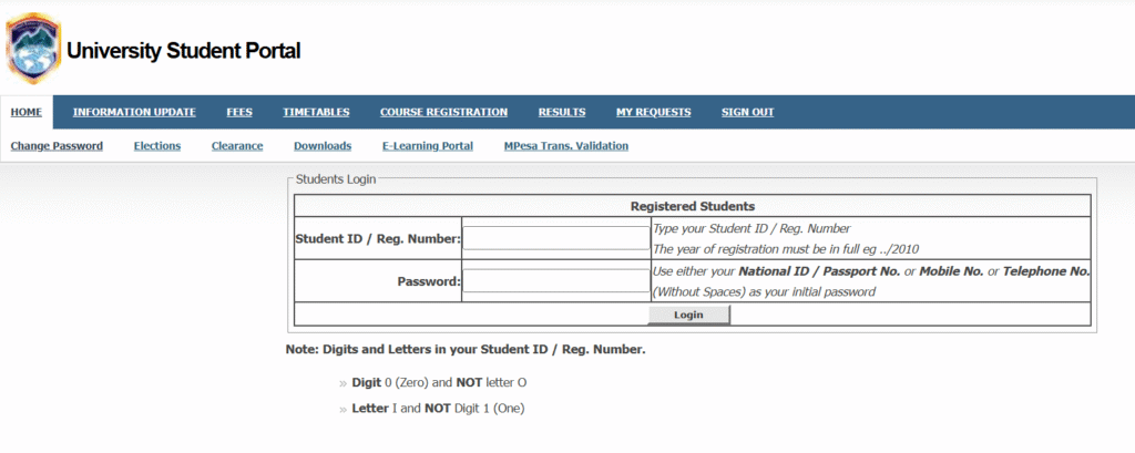 MKU Student Portal Login