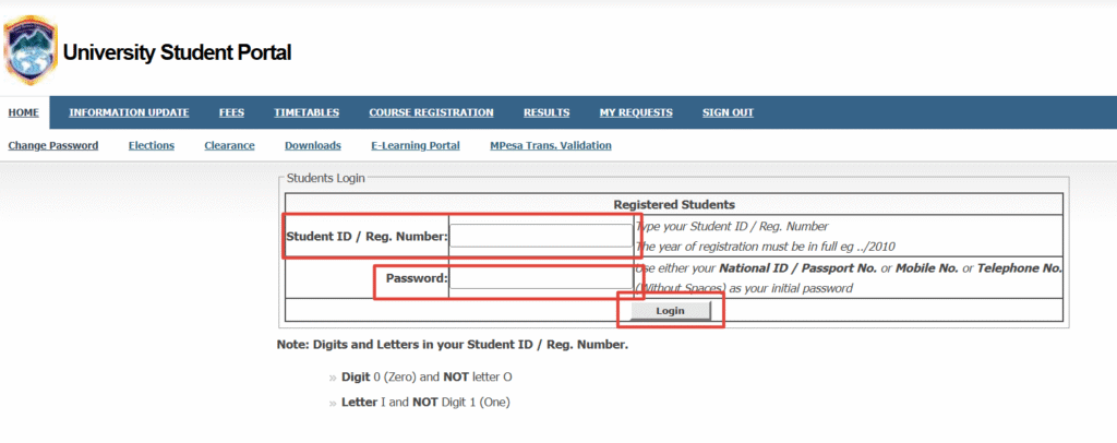 MKU Student Portal Login