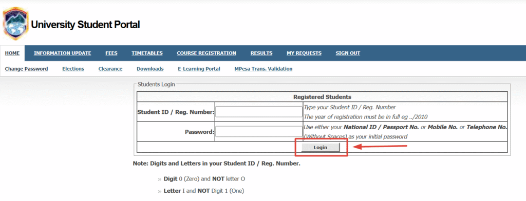 MKU Student Portal Login 3